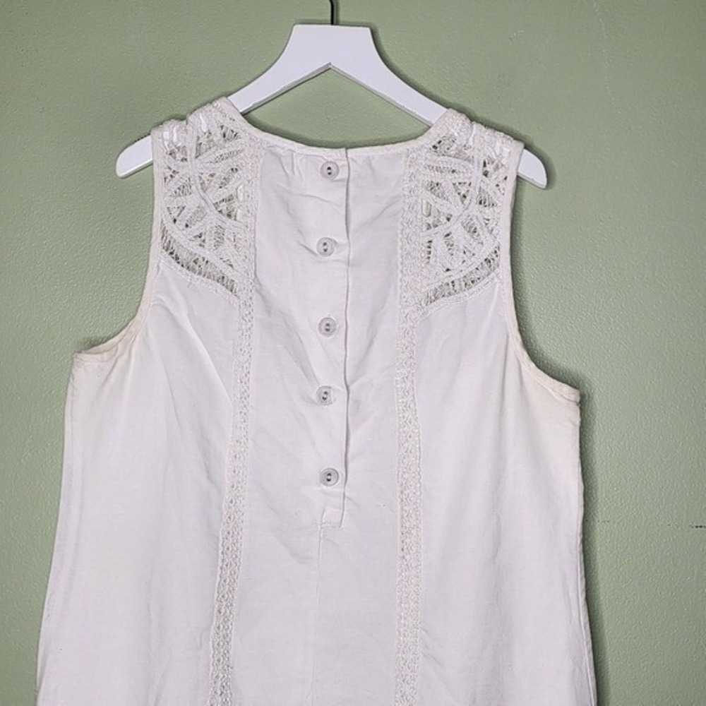 Moulinette Soeurs Linen Cotton Dress Sleeveless White Lace Summer Prep Beach 14 - Picture 5 of 12
